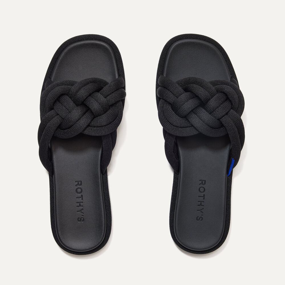 NIB Rothy's The Summer Sandal Black Slip On Flat Shoes Size 9.5 Washable